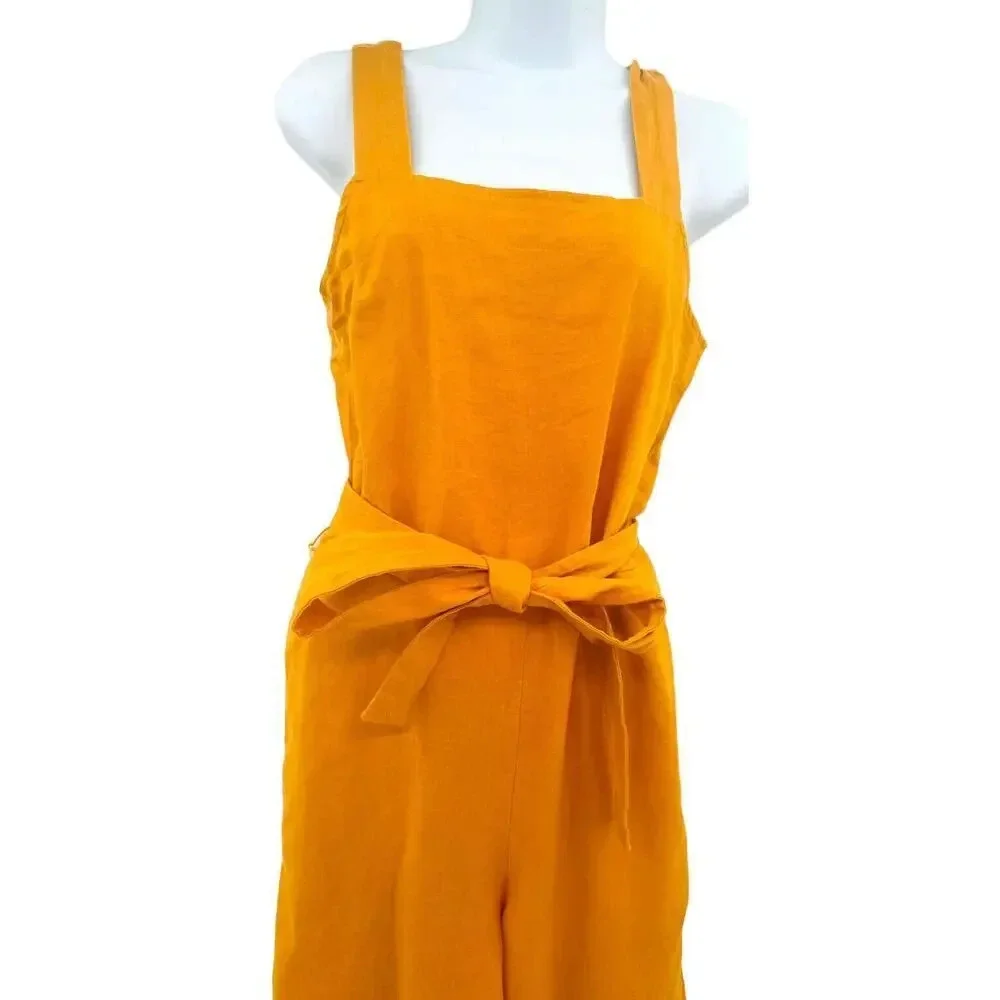 EVERLANE Petite Jumpsuit size 2 Marigold Yellow Linen Square Neck Wide Leg